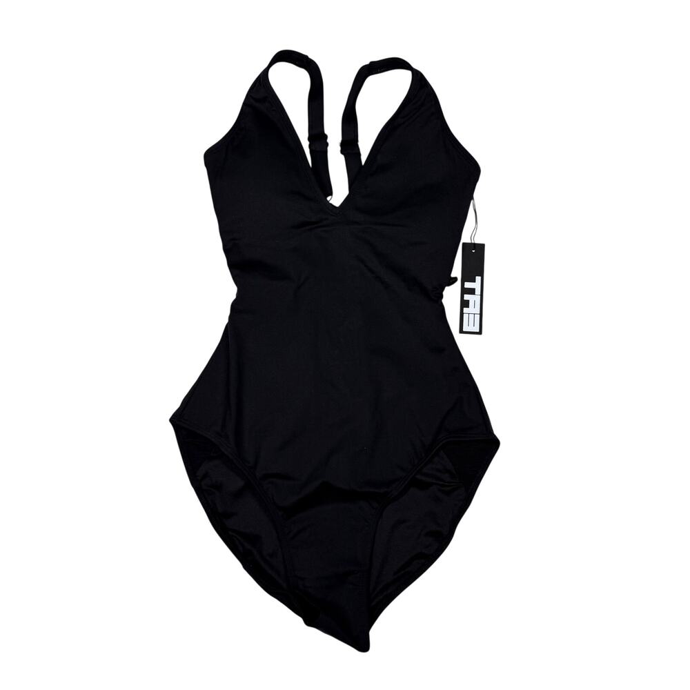 TA3 Plungey One Piece Swimsuit XS Reg/Long Black Lace Up Back Sculpting NWT